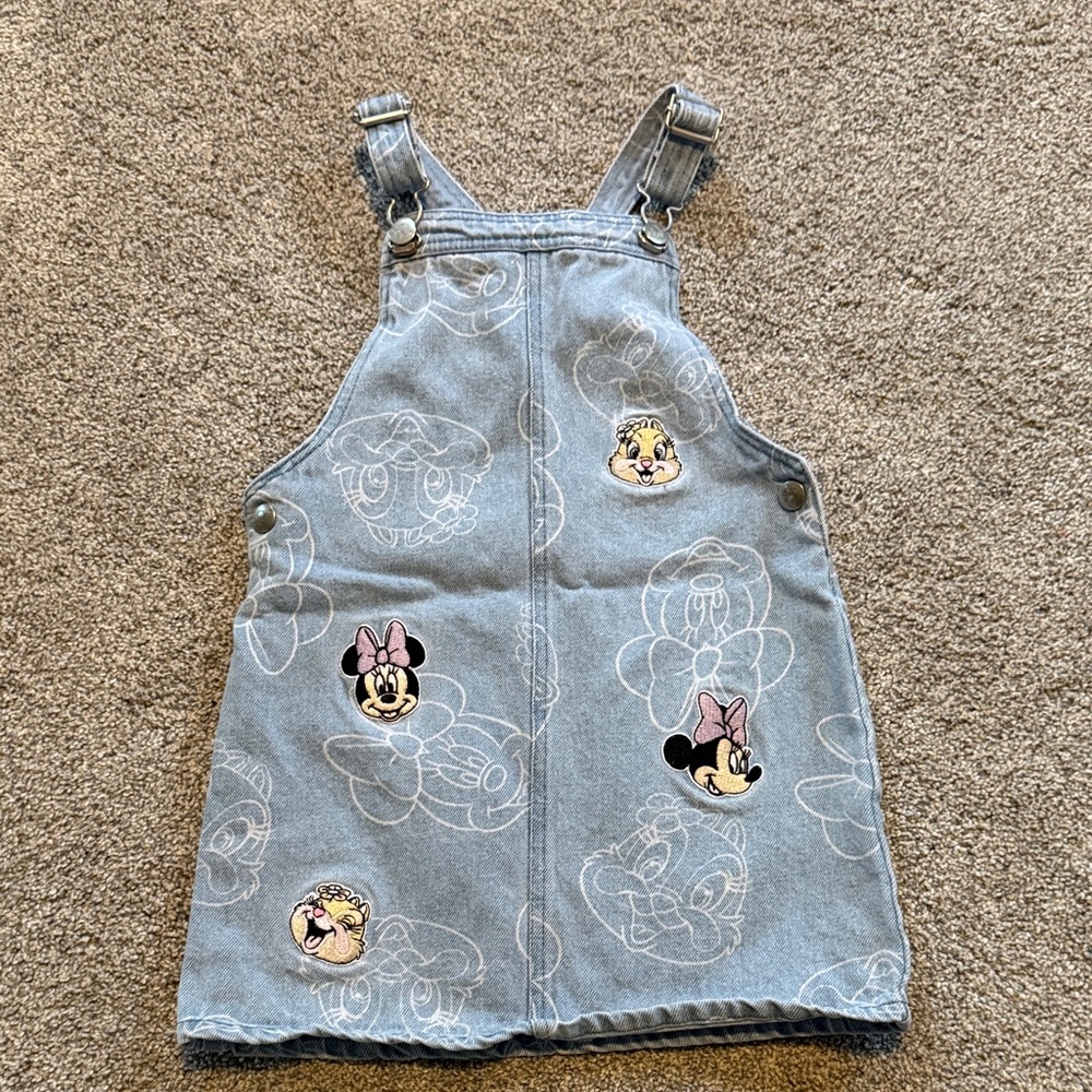 Primark Disney Mickey and Friends Girls Overall Denim Dress Size 3-4 Years